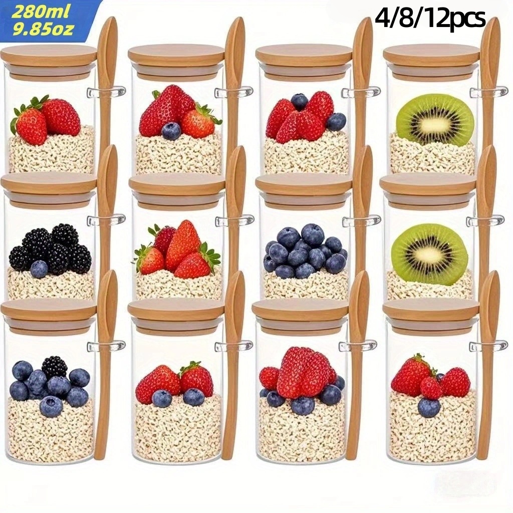 Meal Prep Jar - 4/8/12 قطعة، أكواب إفطار الشوفان مع